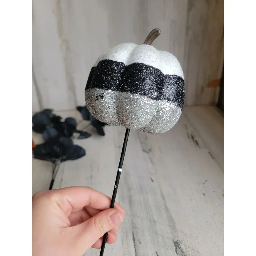 Halloween‎ flower pick witch hat flower Pumpkin set glitter